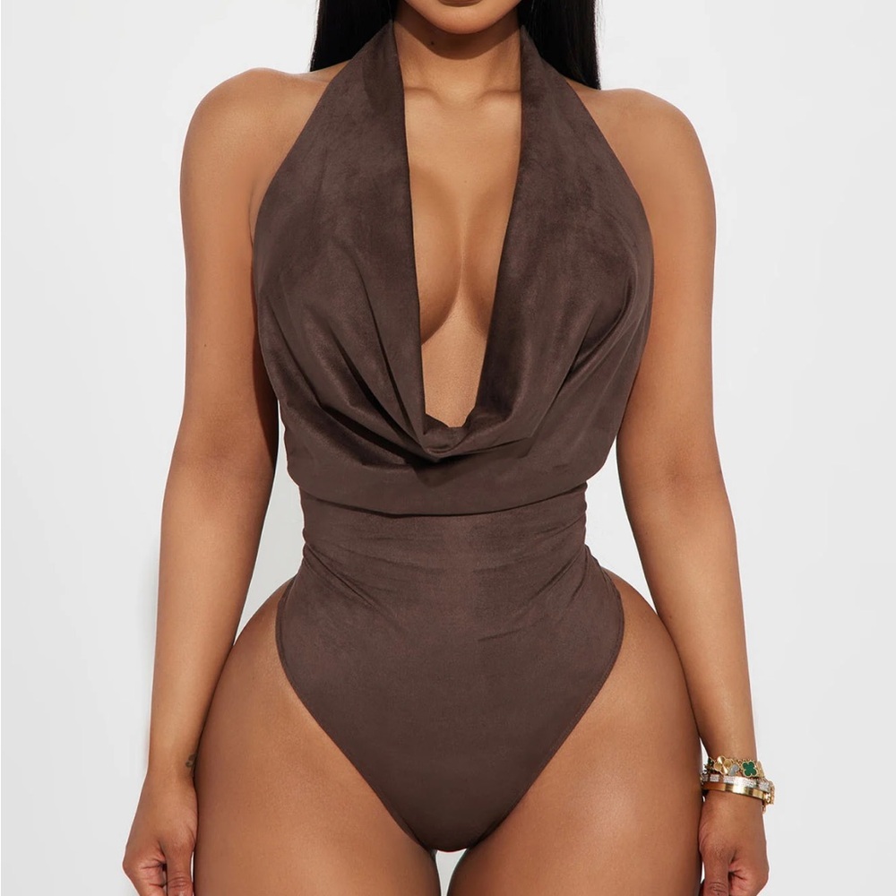 Brown Halter Neck Bodysuit